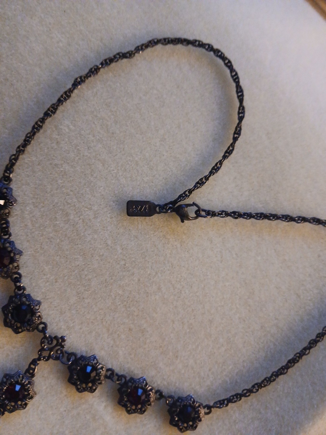 1928 Vintage Choker With GARNET LOOK RhineStones/Gunmetal Chain & Clasp