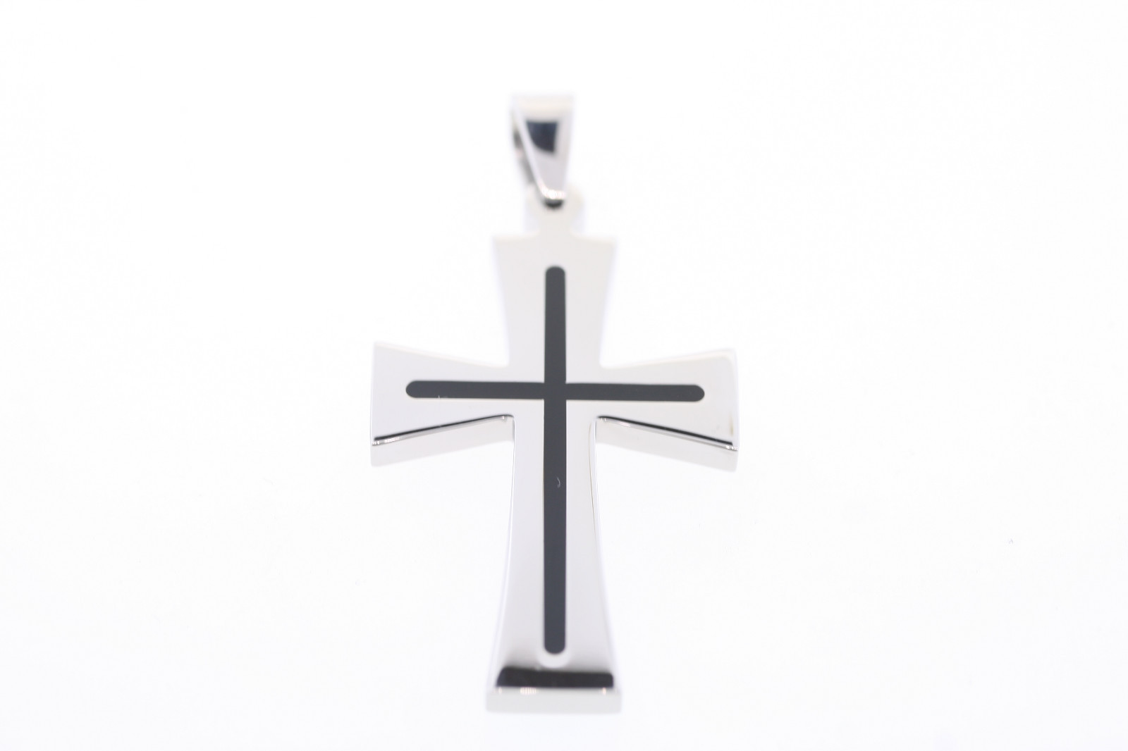 Stainless Steel & Black Resin Inlay Cross 1″ X 2″ Pendant