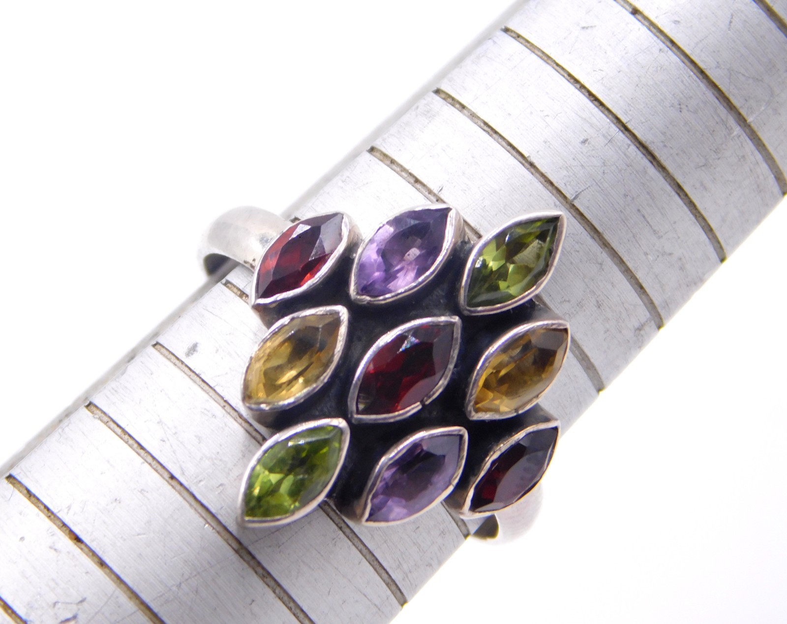 4.40 Gm 925 Sterling Silver Natural Multi Cut Gemstone Handmade Ring Size 10″