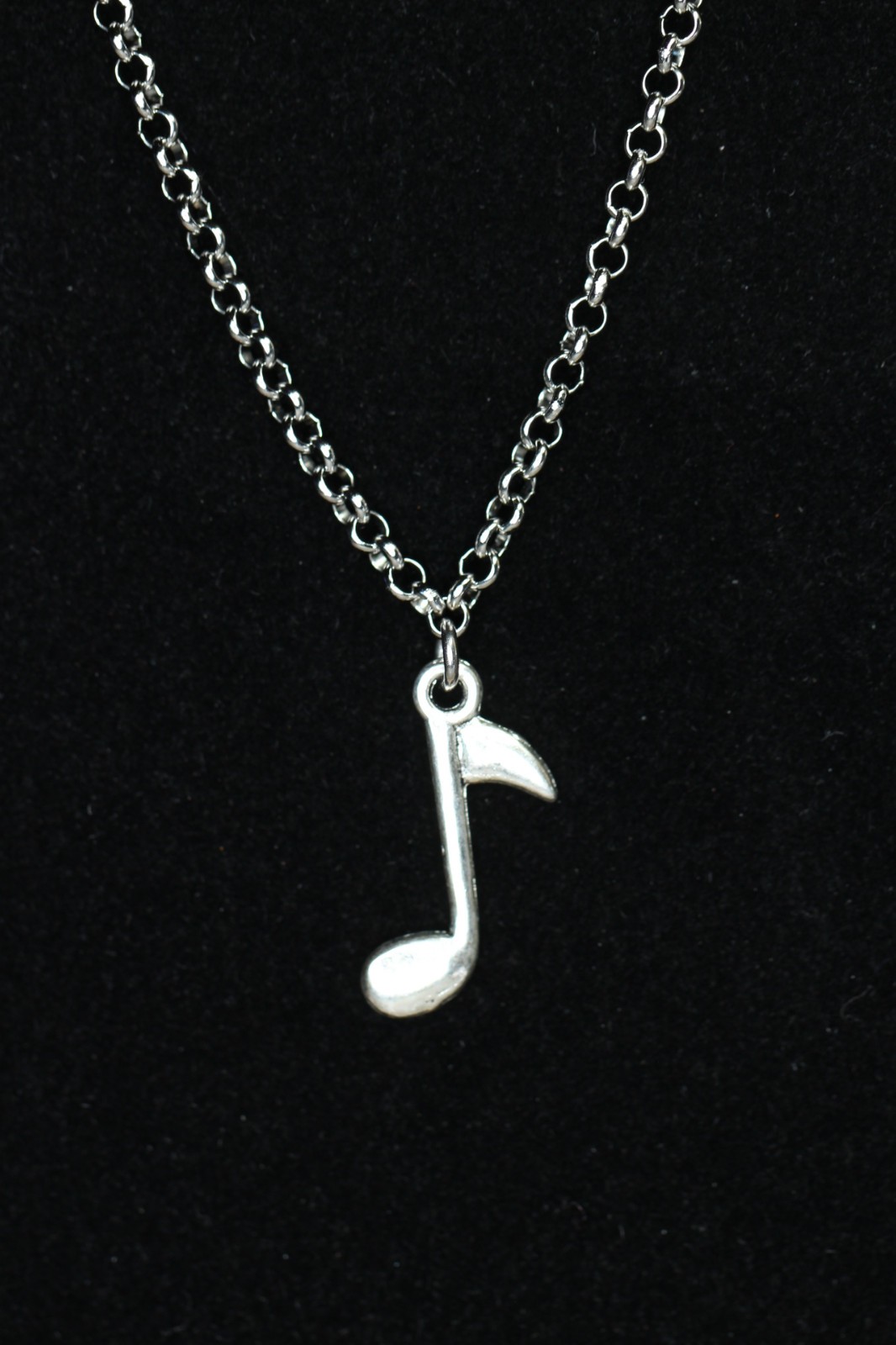 Music Note Necklace Silver Pewter Charm 1″ Pendant 3mm Stainless Chain 18″