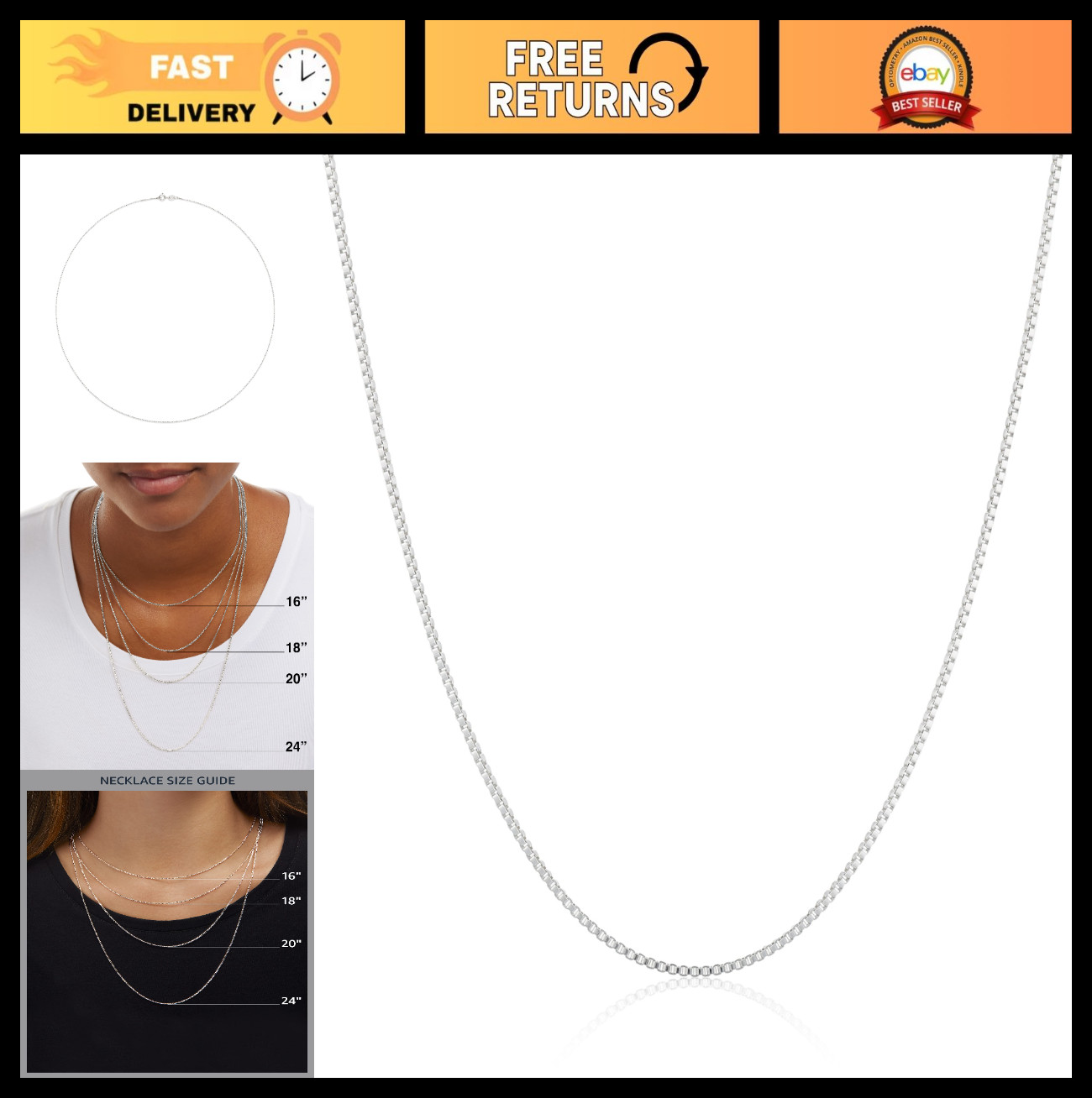Thin 0.8mm Box Chain Necklace in Sterling Yellow Gold or Silver – Elegant Jewelr