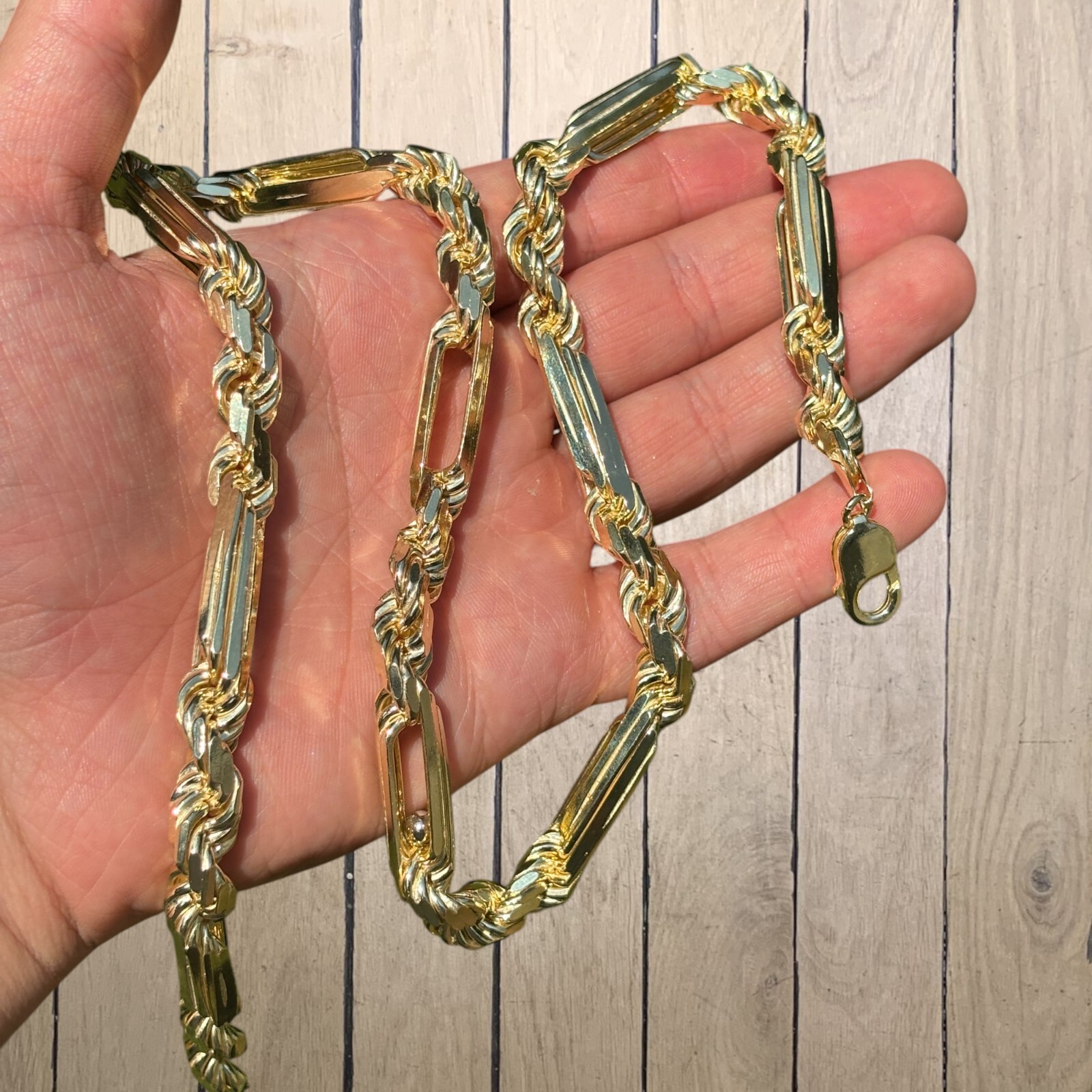 10mm Figarope Chain Necklace -Real Solid 925 Sterling Silver Or 14k Gold Vermeil