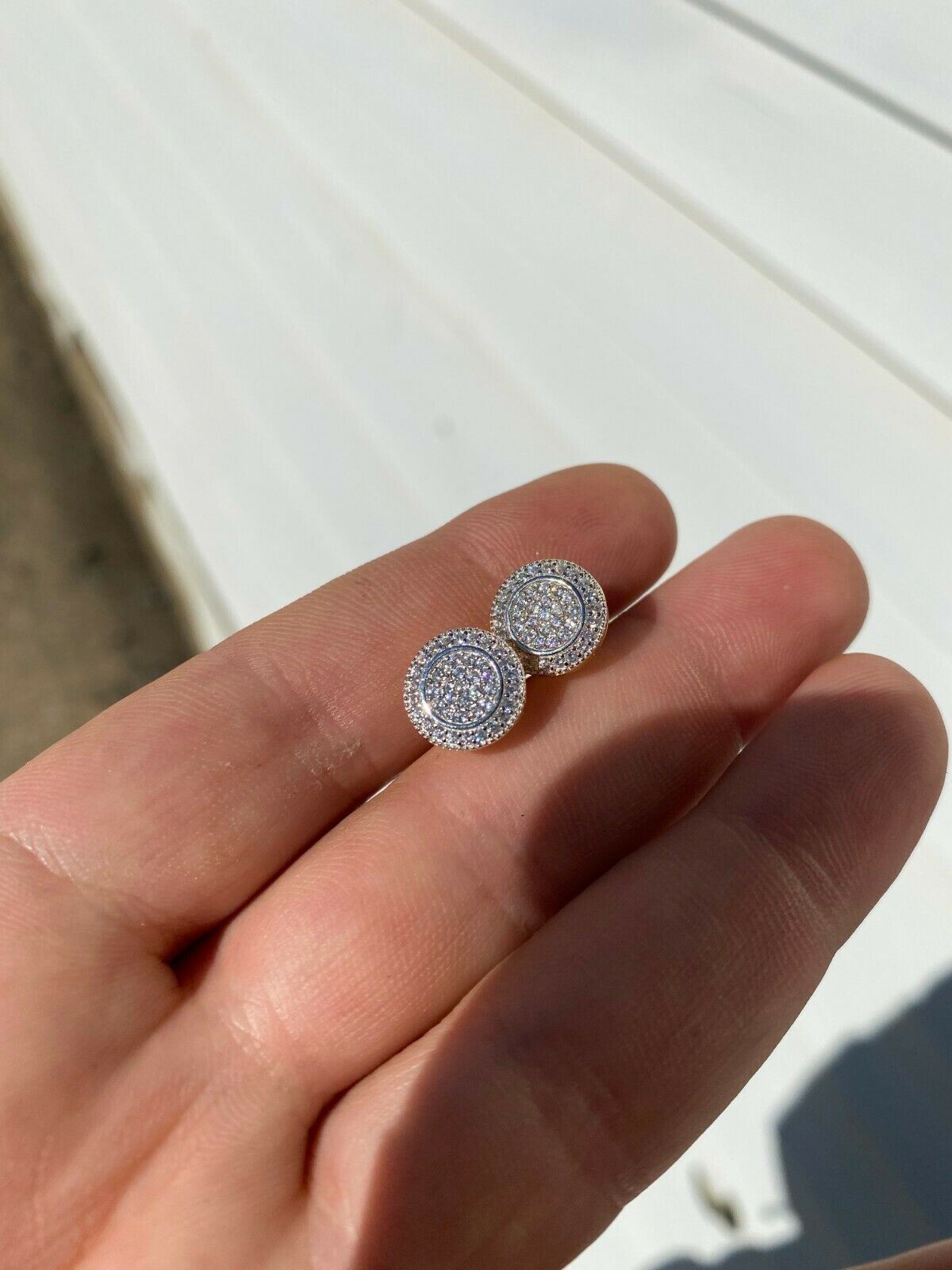Real 925 Silver Iced Moissanite Hip Hop Men’s Earrings Big Studs 14k Gold Plated