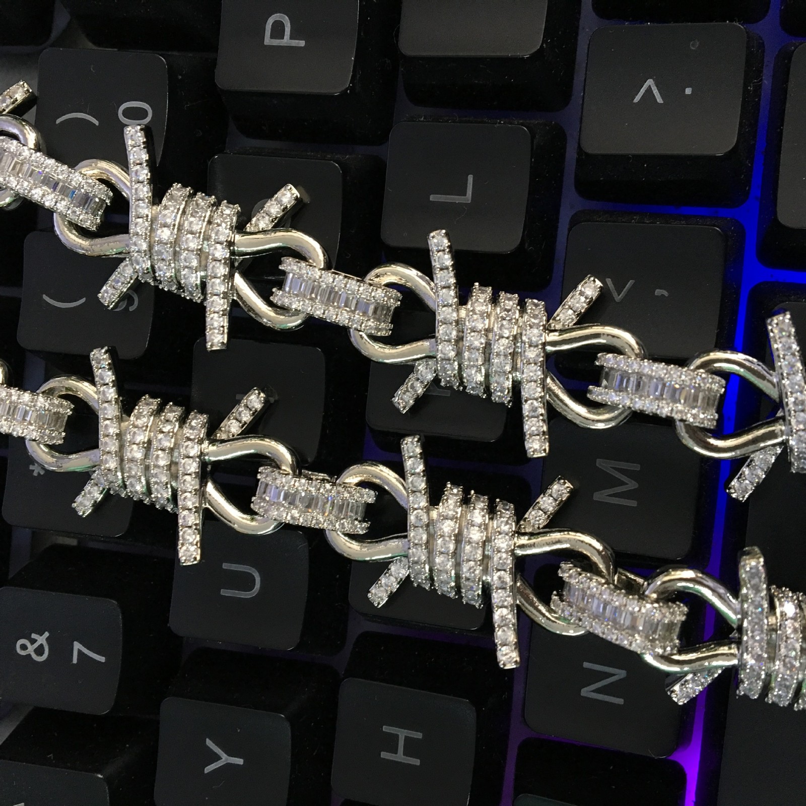 Sparkling Barbed Wire Chain Silver Gold Hip Hop CZ Bling Barbwire Necklace