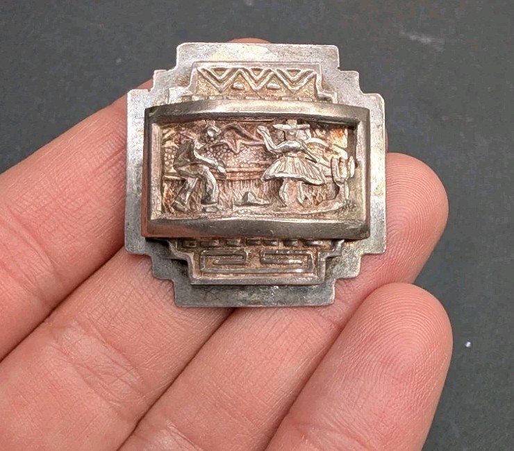 Vtg Sterling Silver 925 Ornate Openwork Cutout Peru Peruvian Brooch Pin Pendant