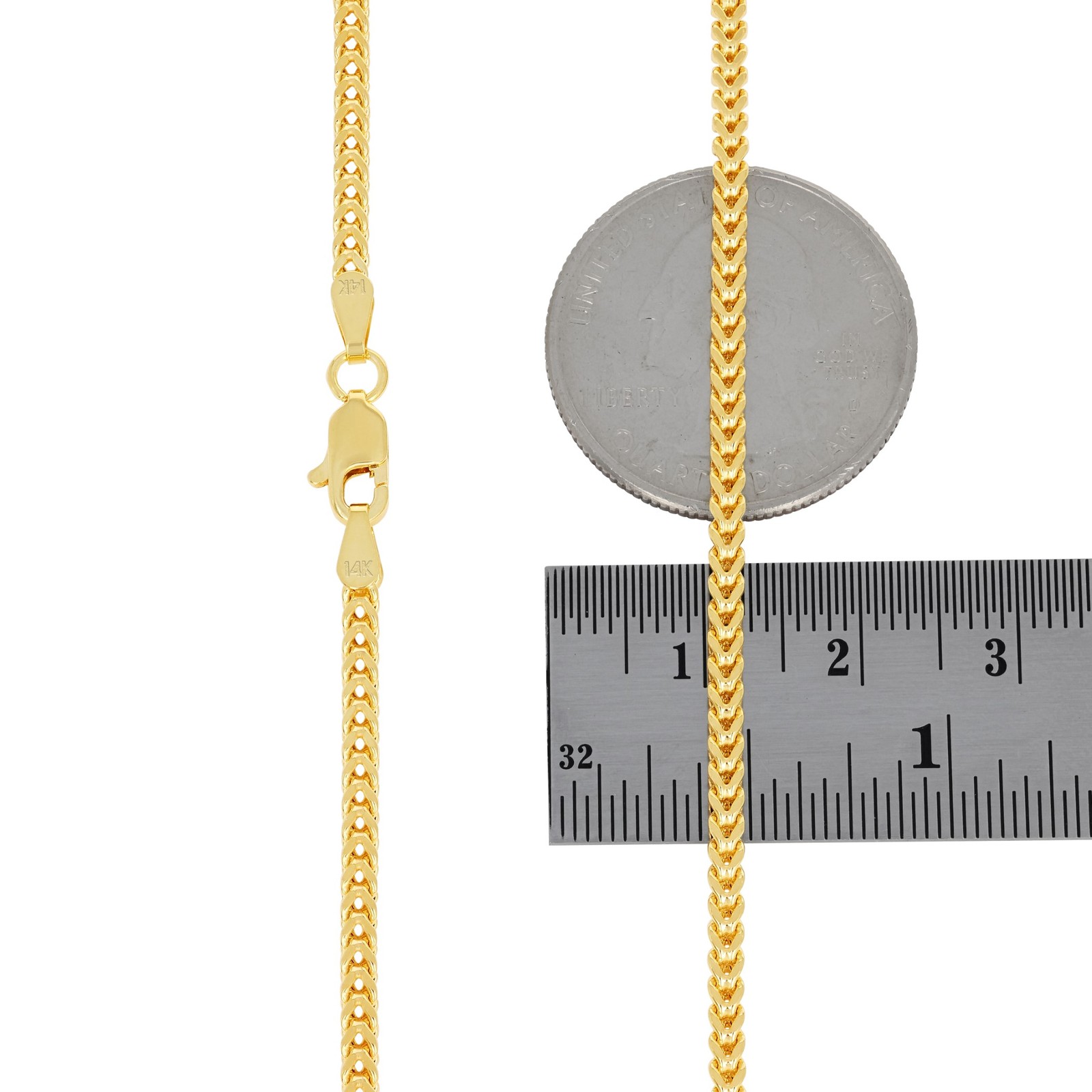 14K Yellow Gold 2.5mm Foxtail Wheat Box Franco Necklace Chain Mens Womens 20″