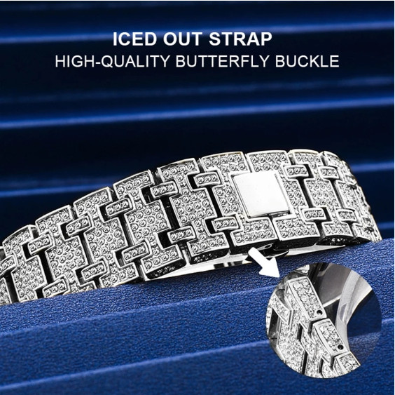 Arabic Hip Hop Luxury Ice out Men Watch Iced Bling Silver Cz Diamond Waterproof
