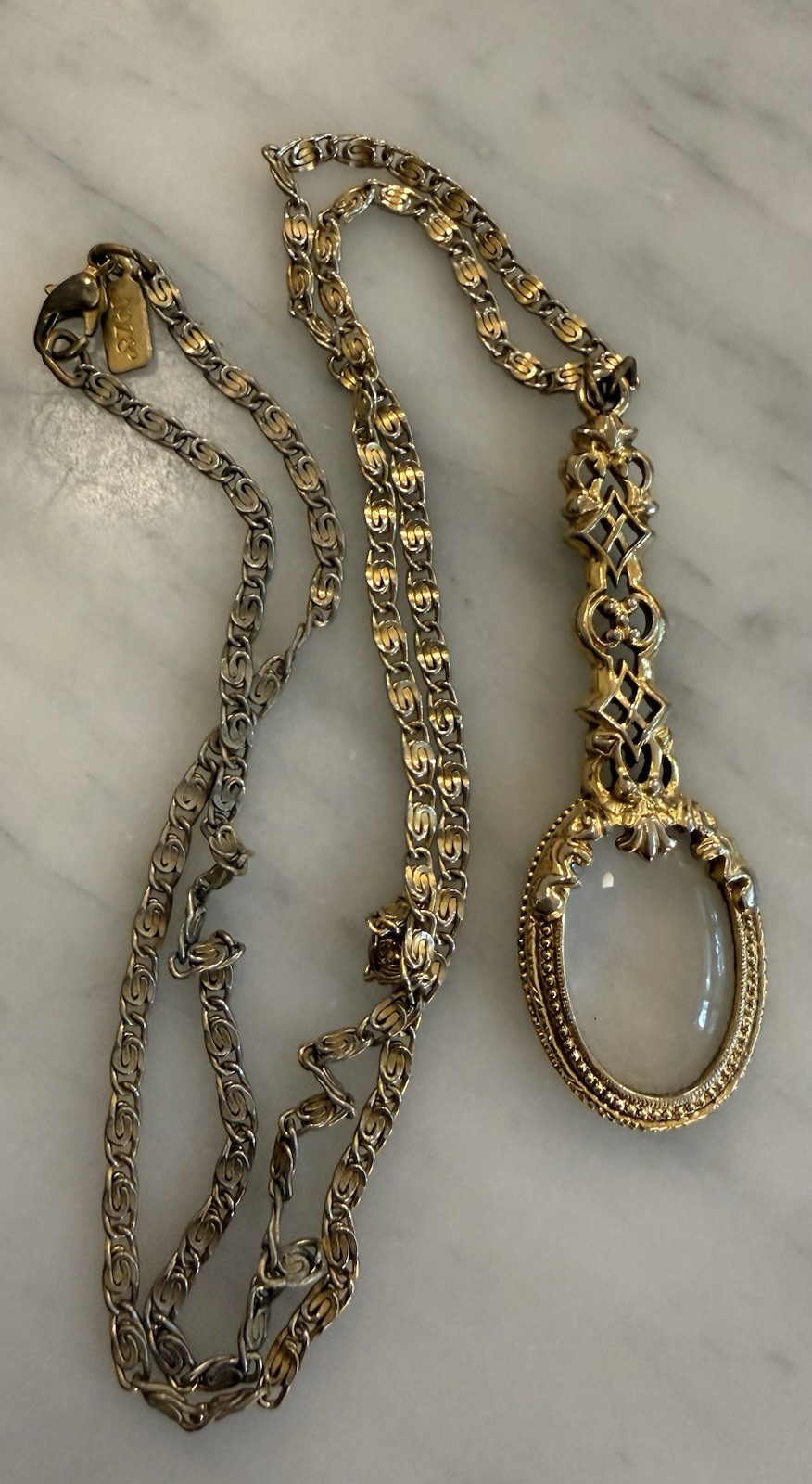 Vintage Magnifying Glass Necklace Signed 1928 Victorian Revival