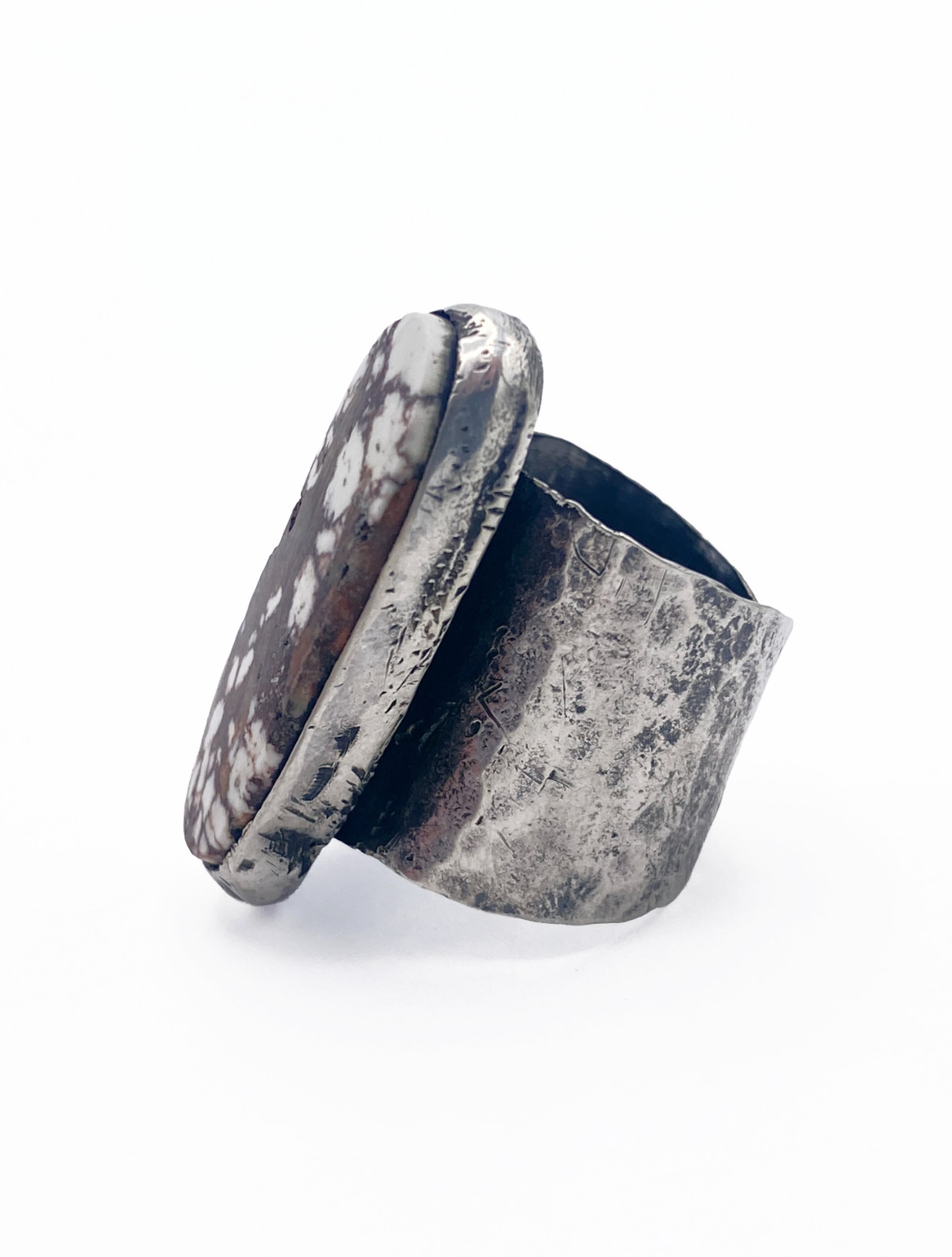 Wild Horse Jasper Sterling Silver Statement Ring Size 5 Brown White Artisan