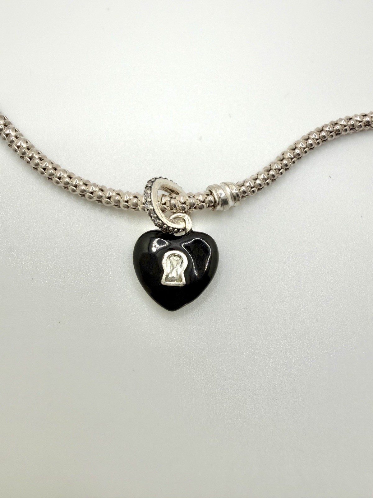 Pandora S925 ALE Yours Unlock My Heart Black Enamel Dangle Charm 791814CZ
