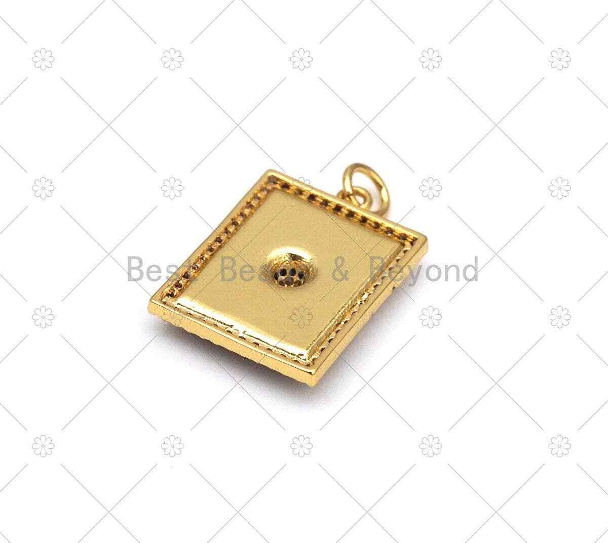 Colorful Enamel Evil Eye On Rectangle Pendant, 18K Gold Filled CZ Micro Pave