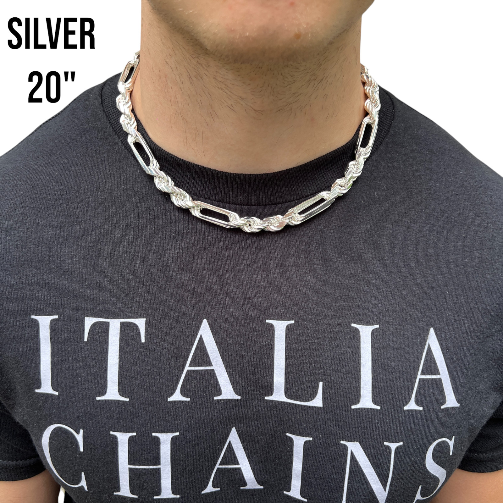 10mm Figarope Chain Necklace -Real Solid 925 Sterling Silver Or 14k Gold Vermeil