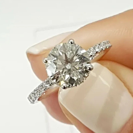 2Ct Round Cut Moissanite Hidden Halo Bridal Wedding Ring 14K White Gold Plated