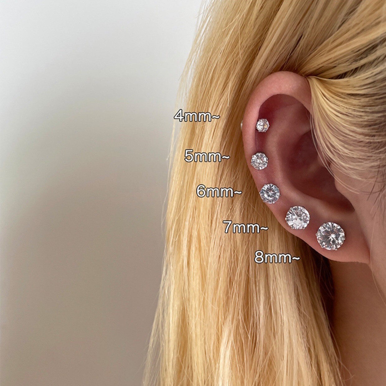 2PCS Non-Piercing Clip On Round Clear CZ Magnetic Stainless Steel Stud Earrings