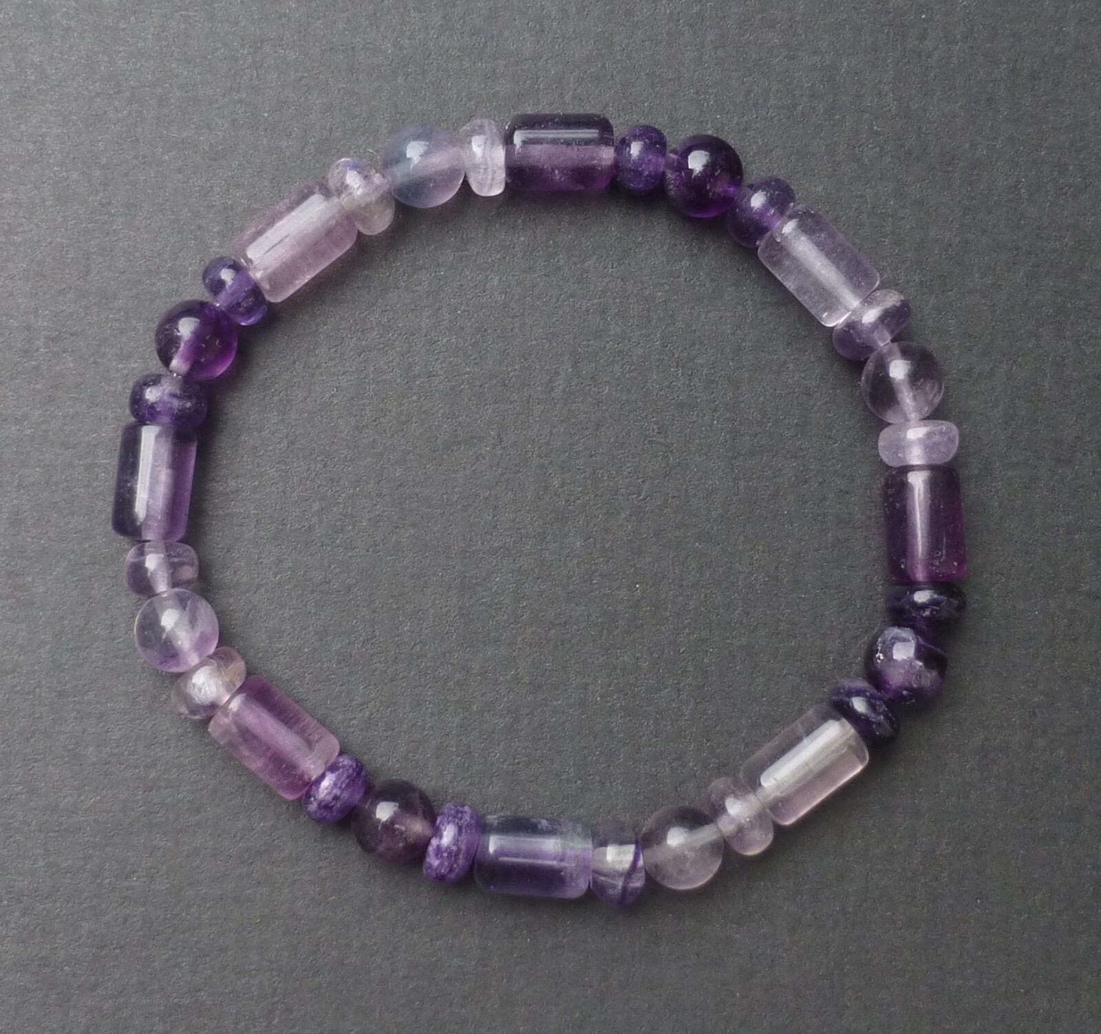 Fluorite Natural Gemstone Bracelet Stretch Cylinder Rondelle Beaded 6mm-6 1/2″