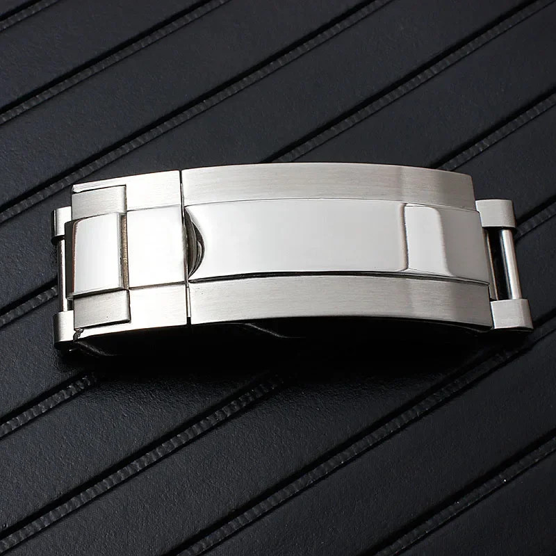 Steel Watch Band Glidelock Slider Buckle Fits Rolex Rubber Strap Silver / Black