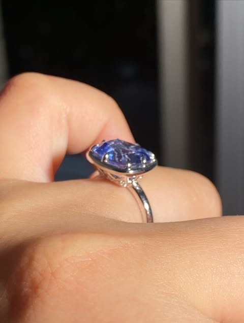 14K White Gold Bridal Ring, Blue sapphire Cushion Cut Diamond Ring in 4.00 Ct