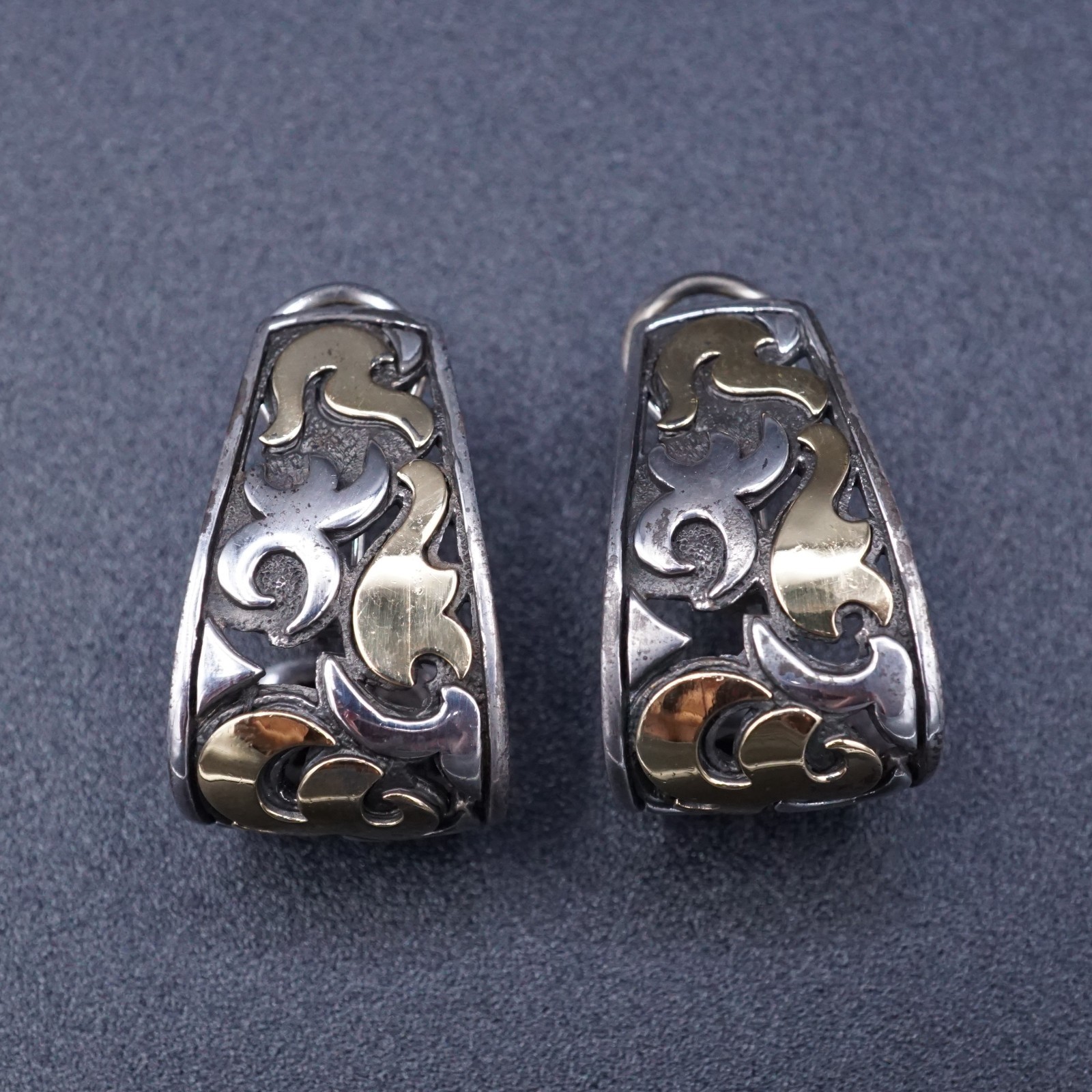 John Hardy Sterling Silver & 22k Yellow Gold Dayak Saddle Hoop Earrings