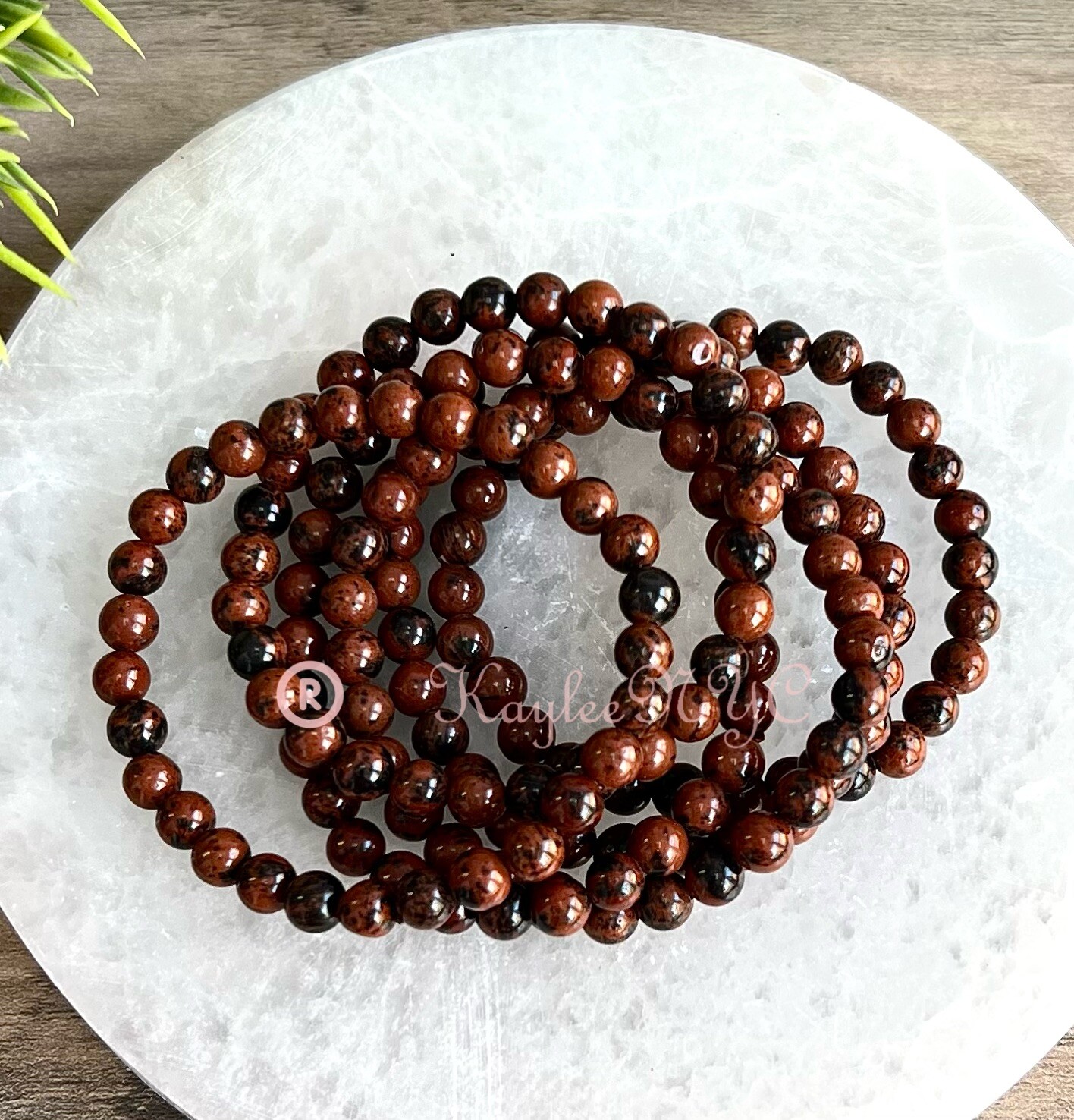 Wholesale Lot 6 Pcs Natural Mahogany Obsidian 6mm 7.5” Crystal Stretch Bracelet