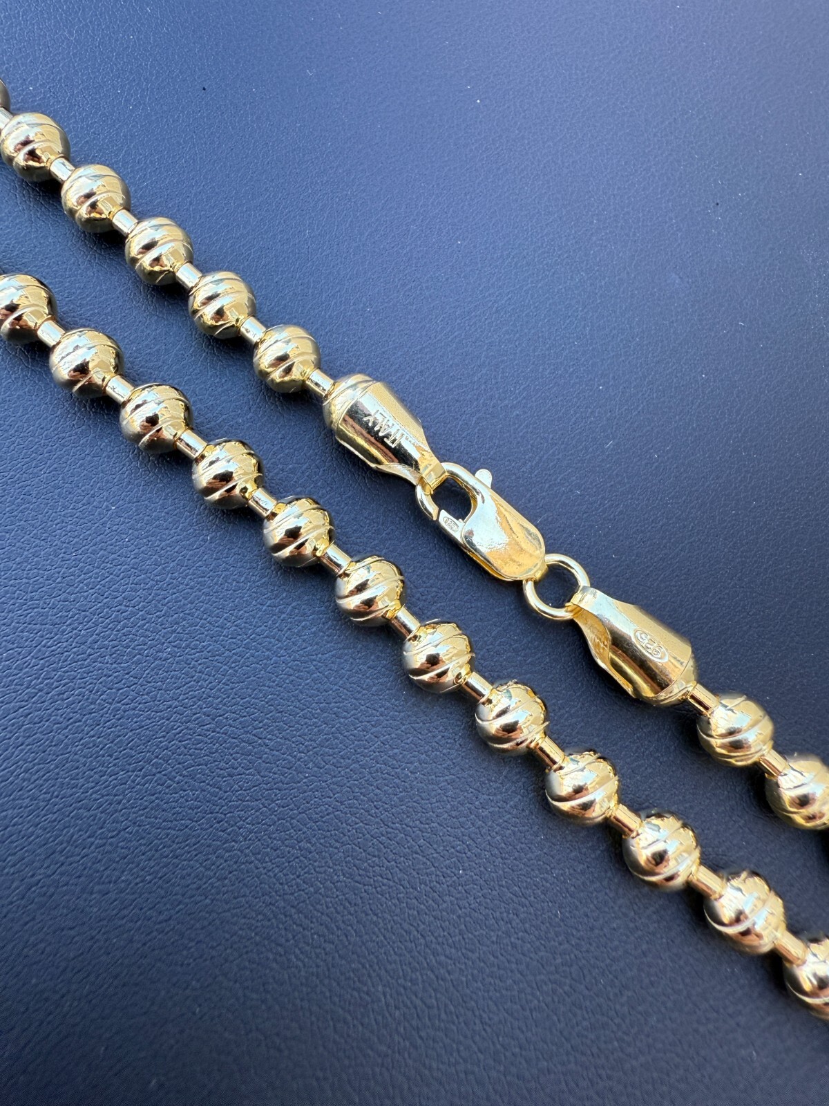 6mm Ball Bead Chain Moon Cut Dog Tag Mens Necklace 14k Gold Over 925 Silver