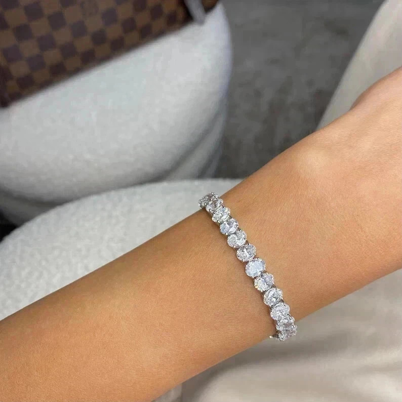 20CT Oval Cut Lab Created Diamond Women’s Tennis Bracelet 14K White Gold Plated