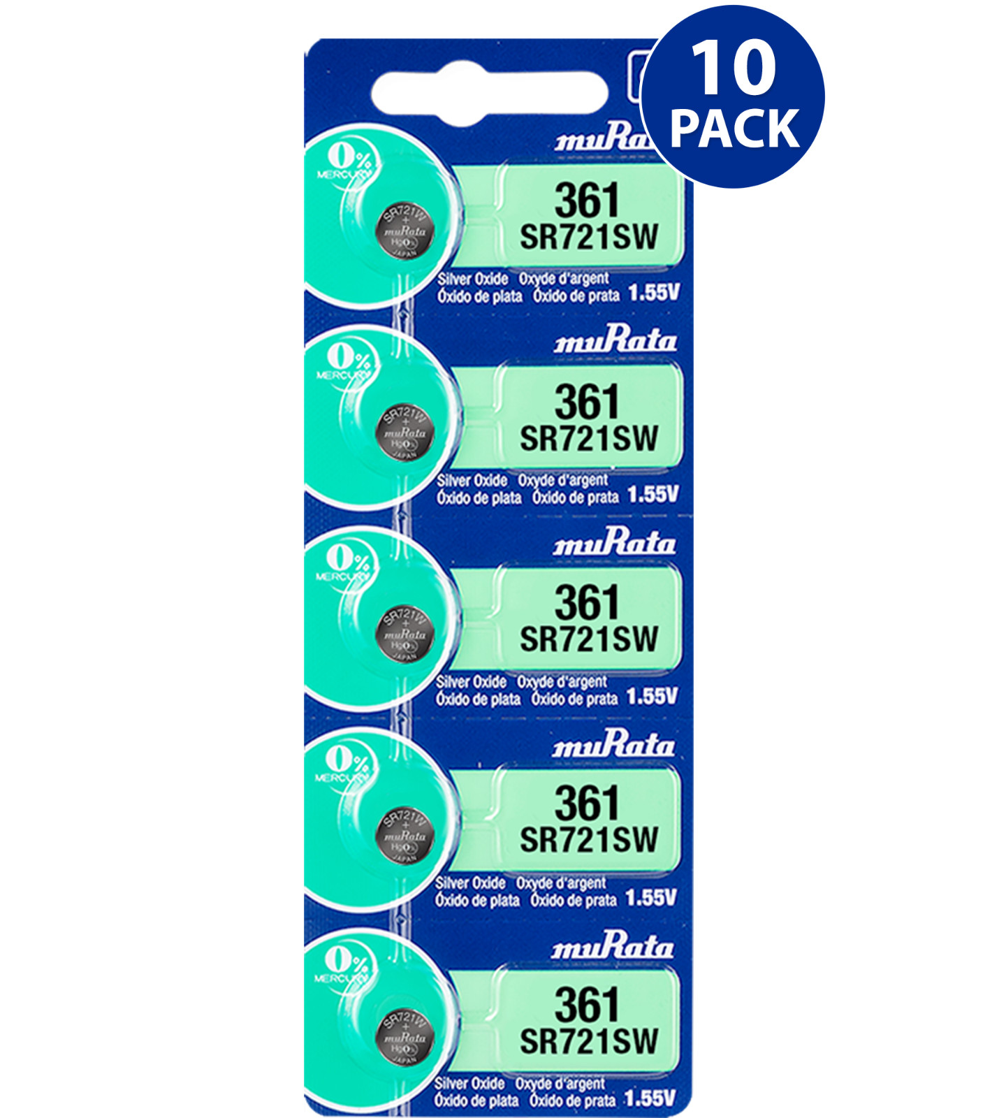 Murata 361 (SR721SW) Silver Oxide Watch Battery (10 Count) – Replaces Sony 361