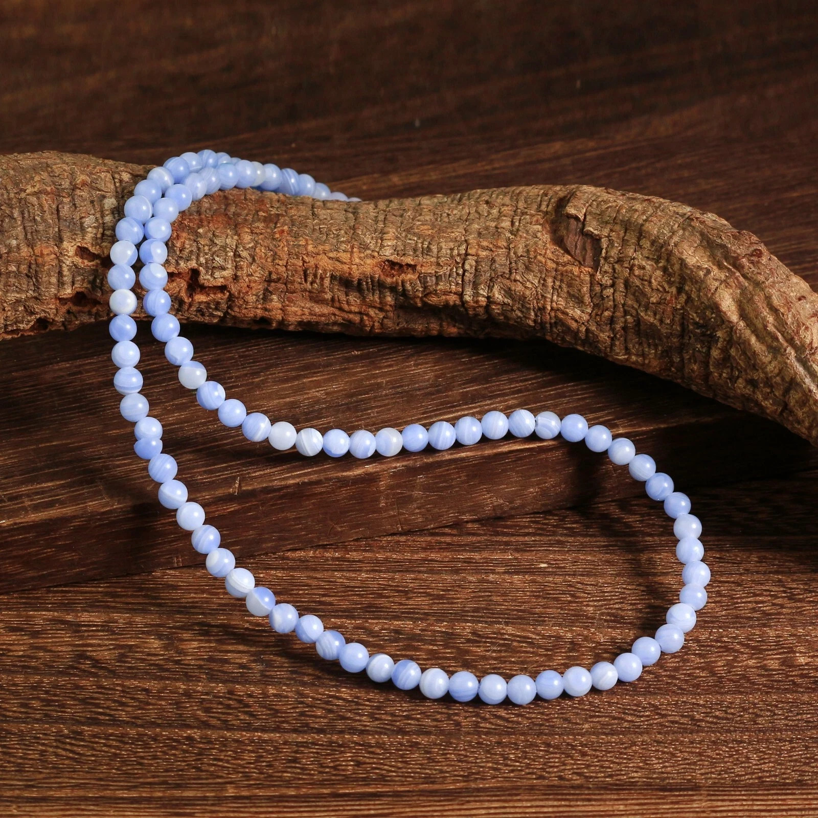 Blue Lace Agate 4mm Round Bead Choker Calming Healing Reiki Energy Necklace Gift