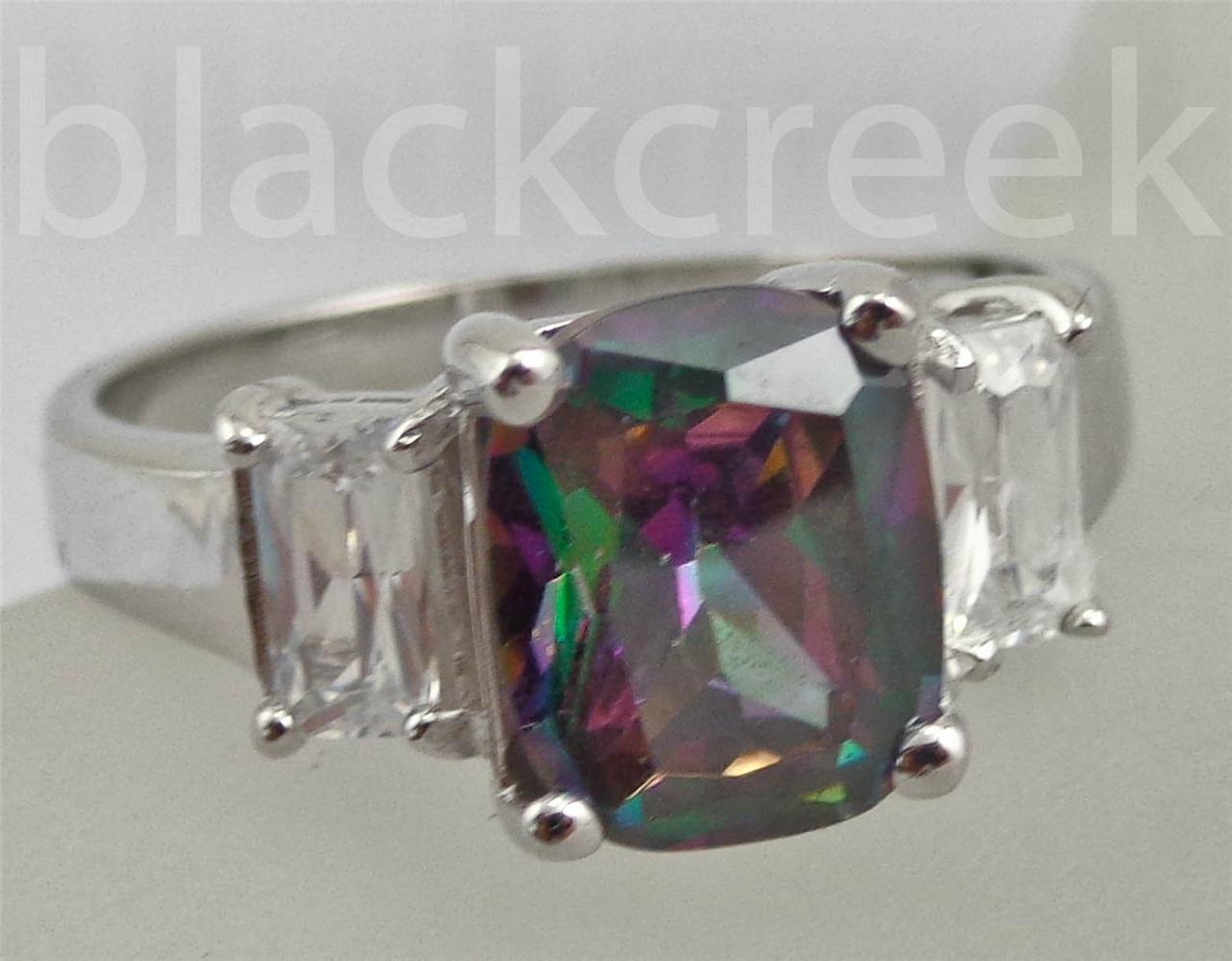 5.00tcw Radiant Rainbow Topaz 925 Sterling Silver 3-Stone Engagement Ring Sz 7