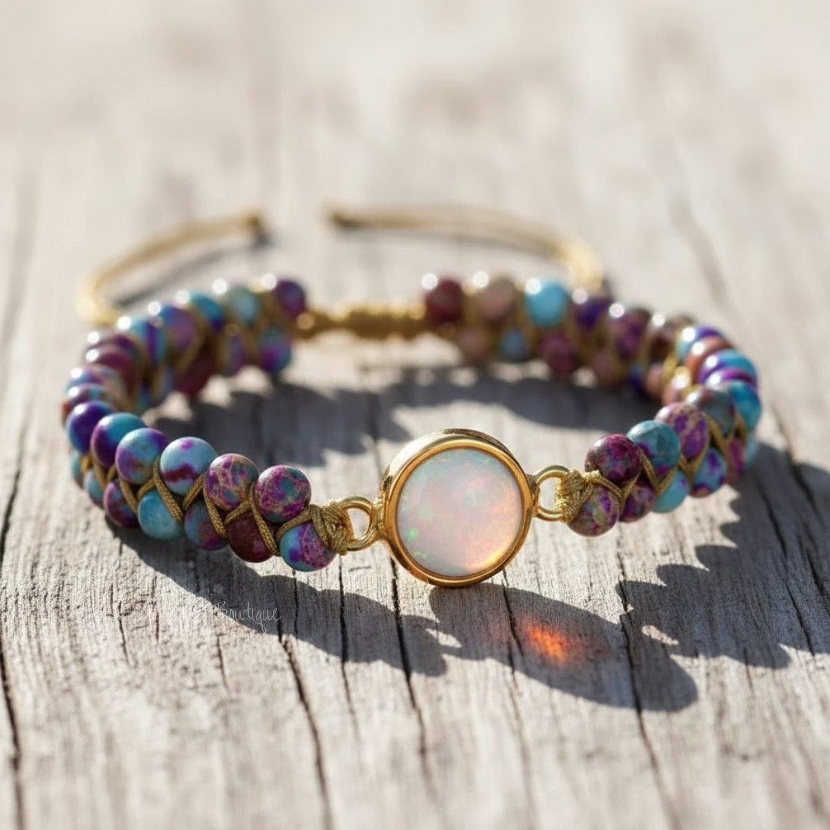 Natural Jasper Stone Braided Bracelet Opal Charm Healing Handmade Jewelry Gift