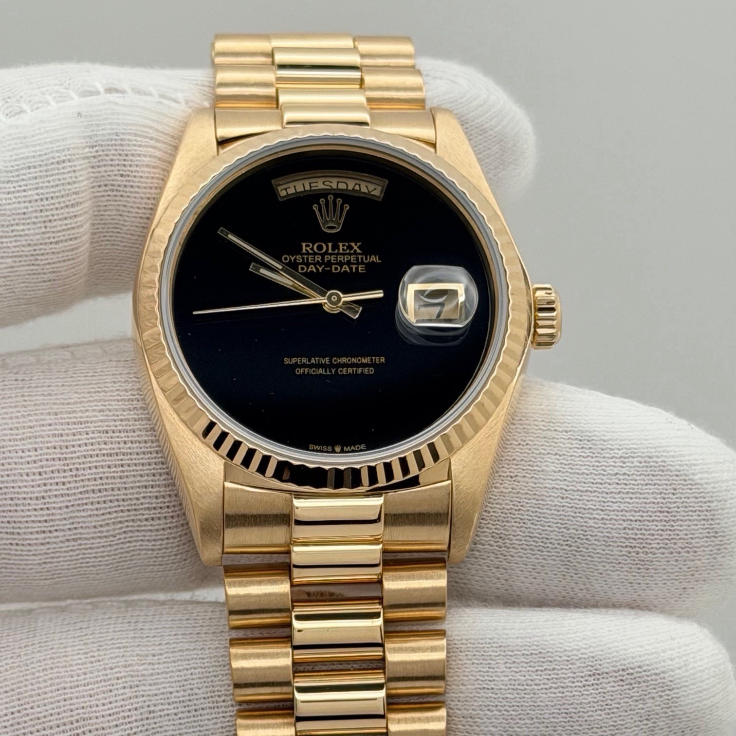 Rolex Day Date President 18038 36mm Black Onyx Dial Quickset 18K Yellow Gold