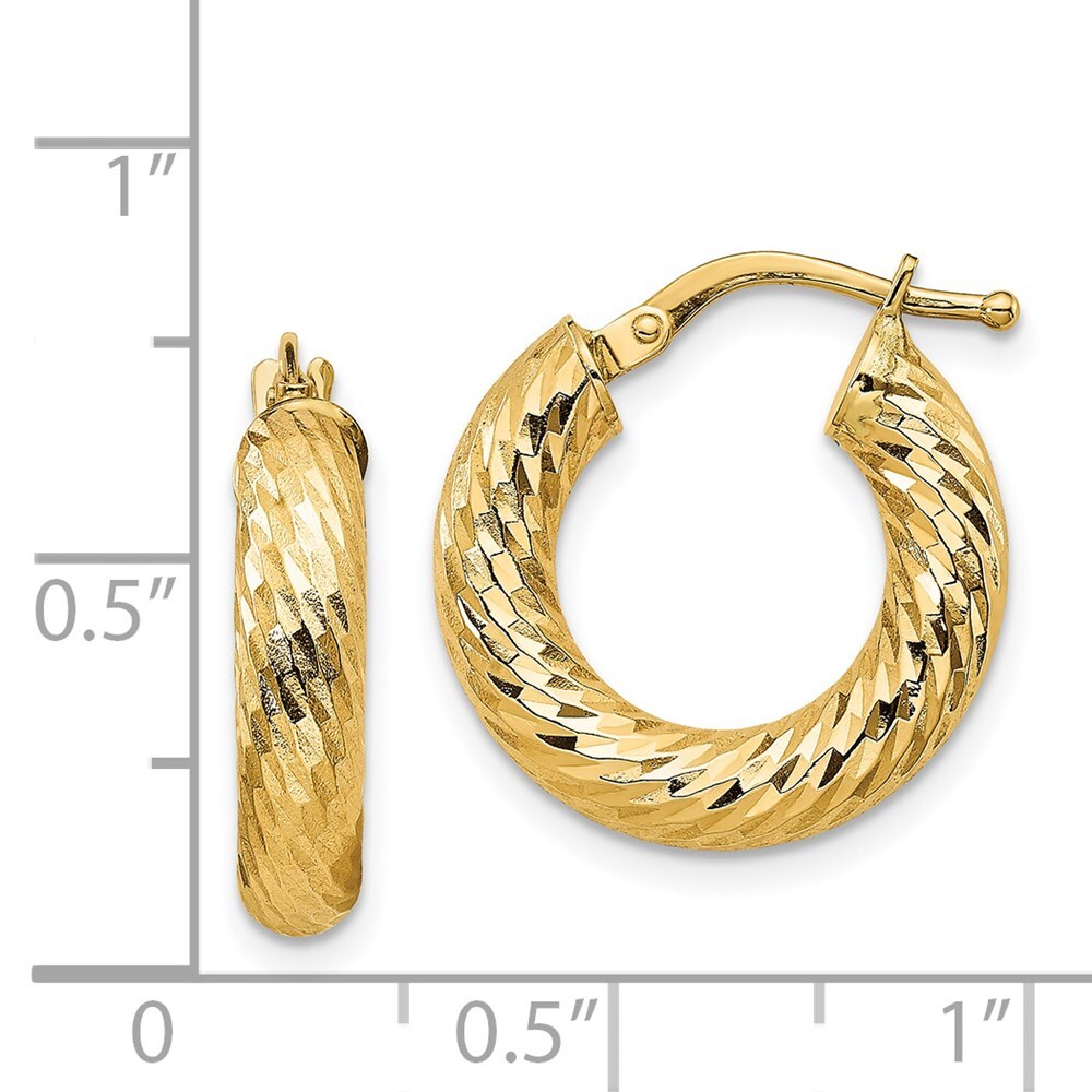 19mm 14K Yellow Gold 4x10mm Diamond-cut Round Hoop Earrings