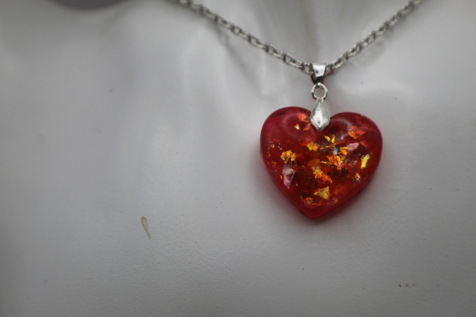 Shiny Red Heart Shaped Resin Pendant On A Chain Necklace With Matching Ring