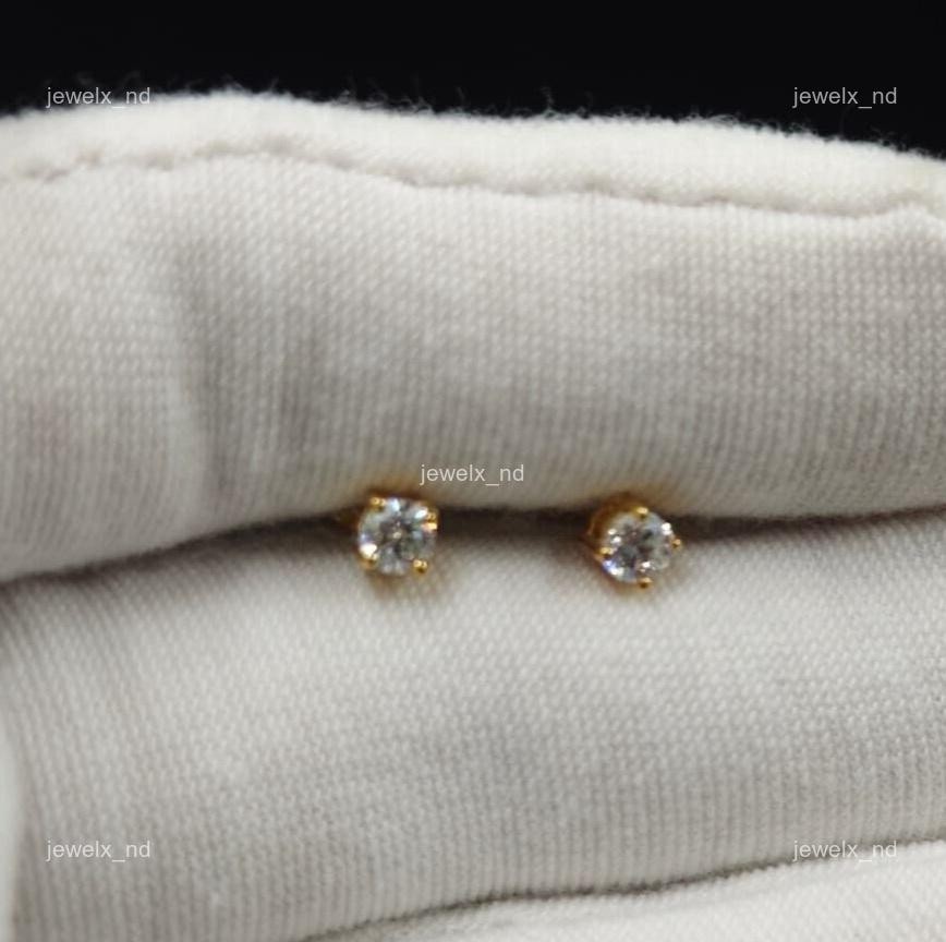 14K Yellow Gold Natural Diamond Christmas Boho Stud Post Prong Earrings Jewelry