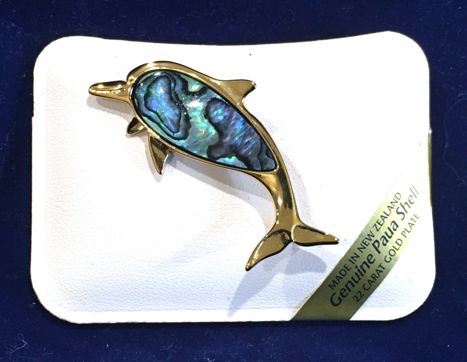 Dolphin Pin Paua Abalone Shell New Zealand 22 Carat Gold Plate