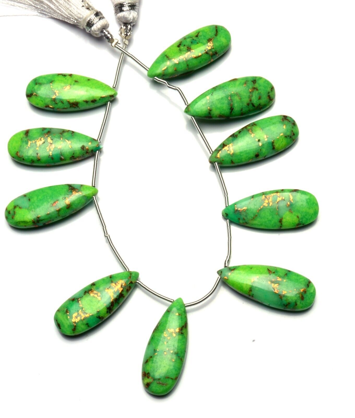 Natural Gem Green Copper Turquoise 25x10MM Approx Smooth Pear Shape Briolettes7″