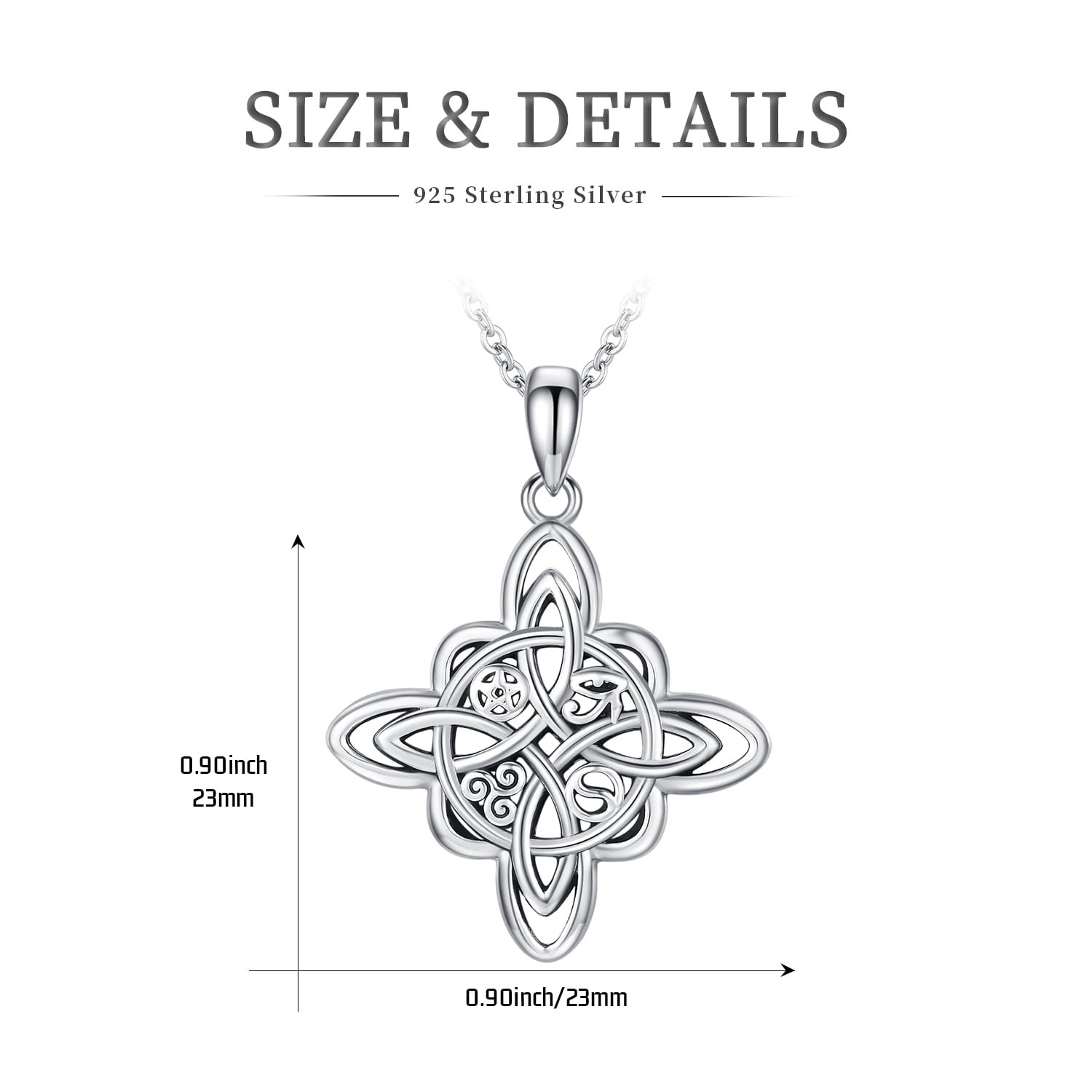Witches Knot Necklace 925 Sterling Silver Nudo de Bruja Pendant Celtic Knot N…