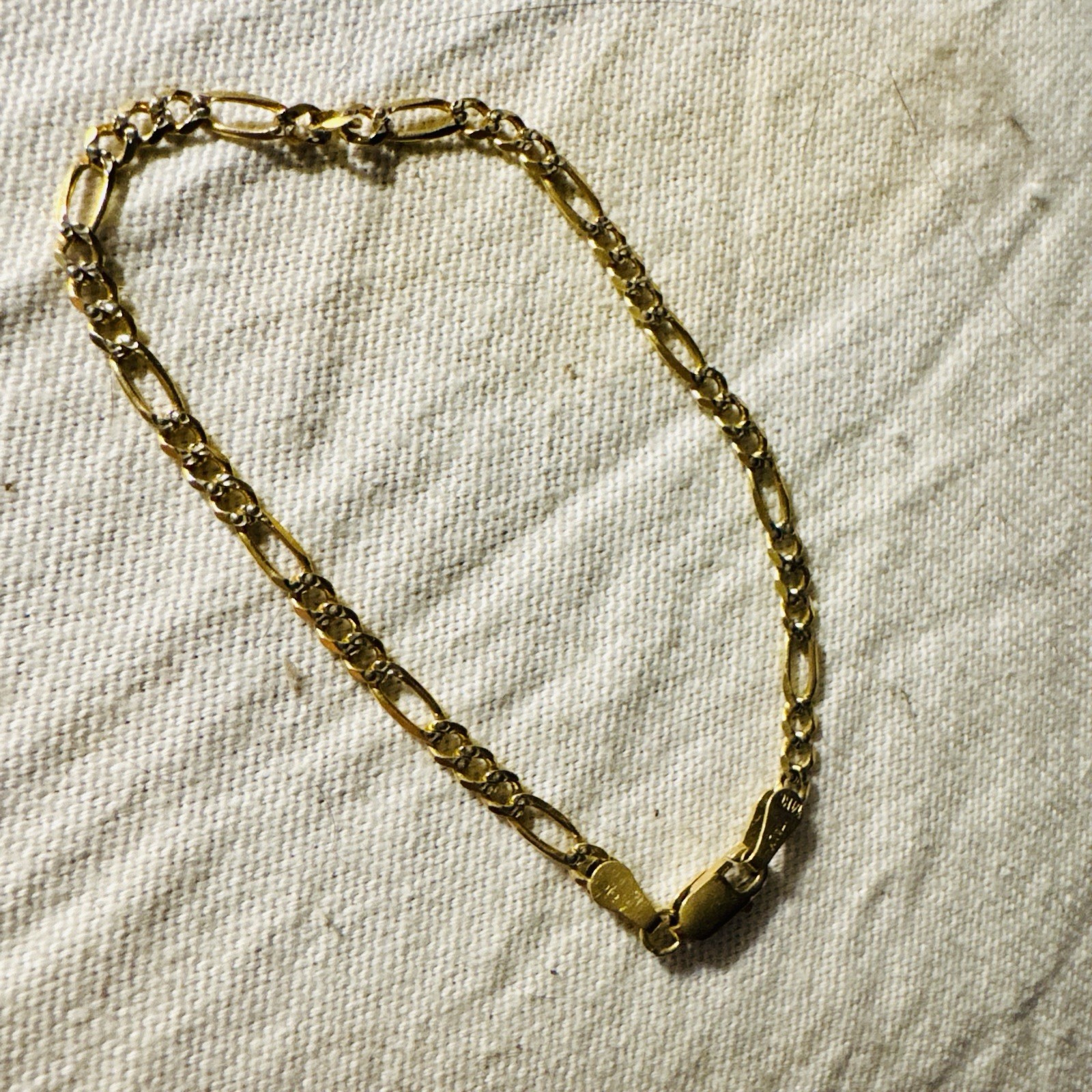 Vintage 14K Yellow Gold Figaro Link Bracelet 7 1/8″ Italy 3.24g