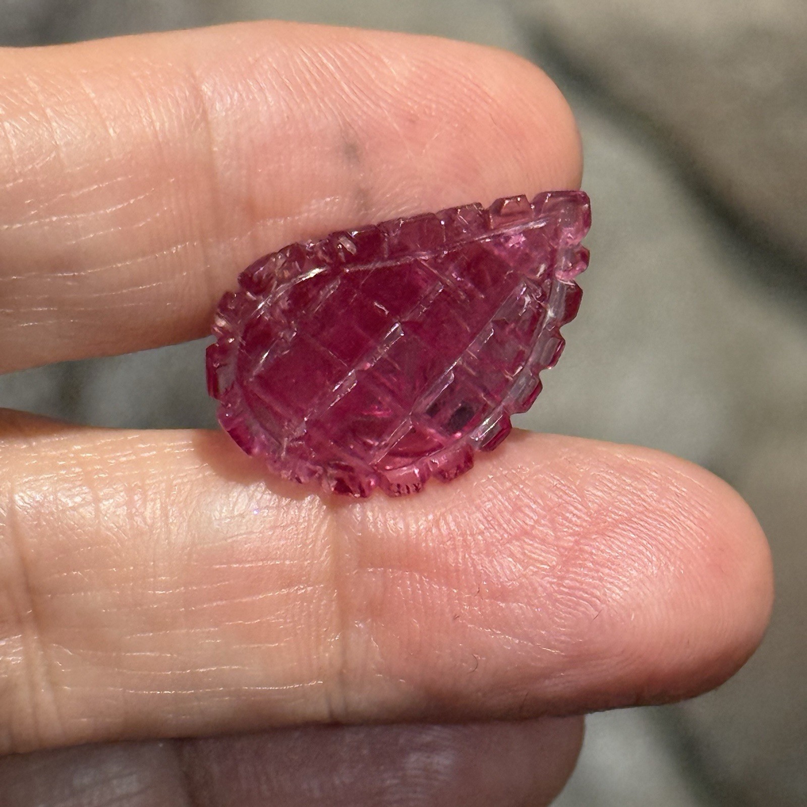 11.45ct 23.8c15.2×4.5mm Carved Rubelite Pink Tourmaline Flat Back Cabochon Gem