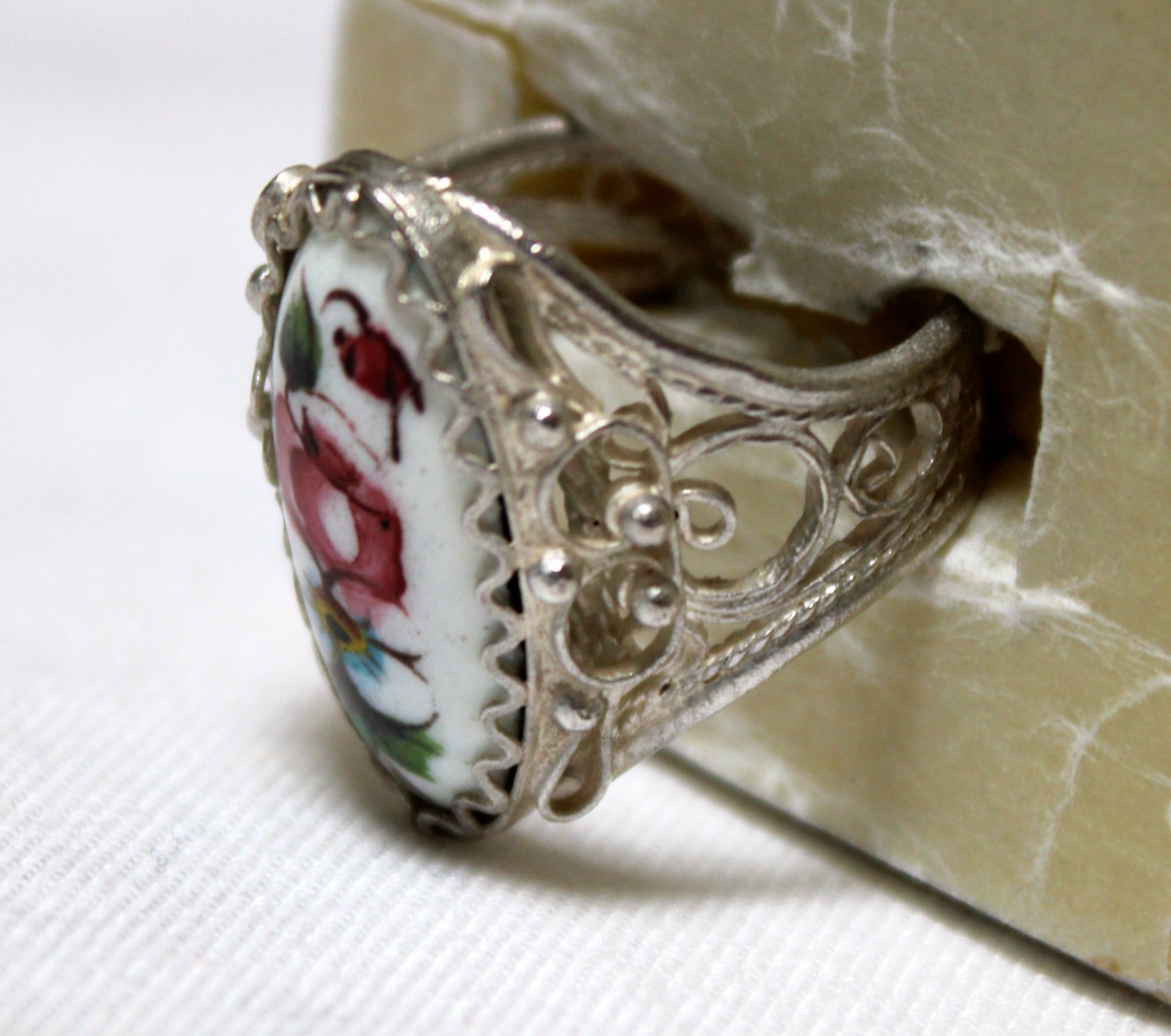 Vintage Russian Hand Painted Enamel Rings 3 Variation Finift Technique #94,96,97