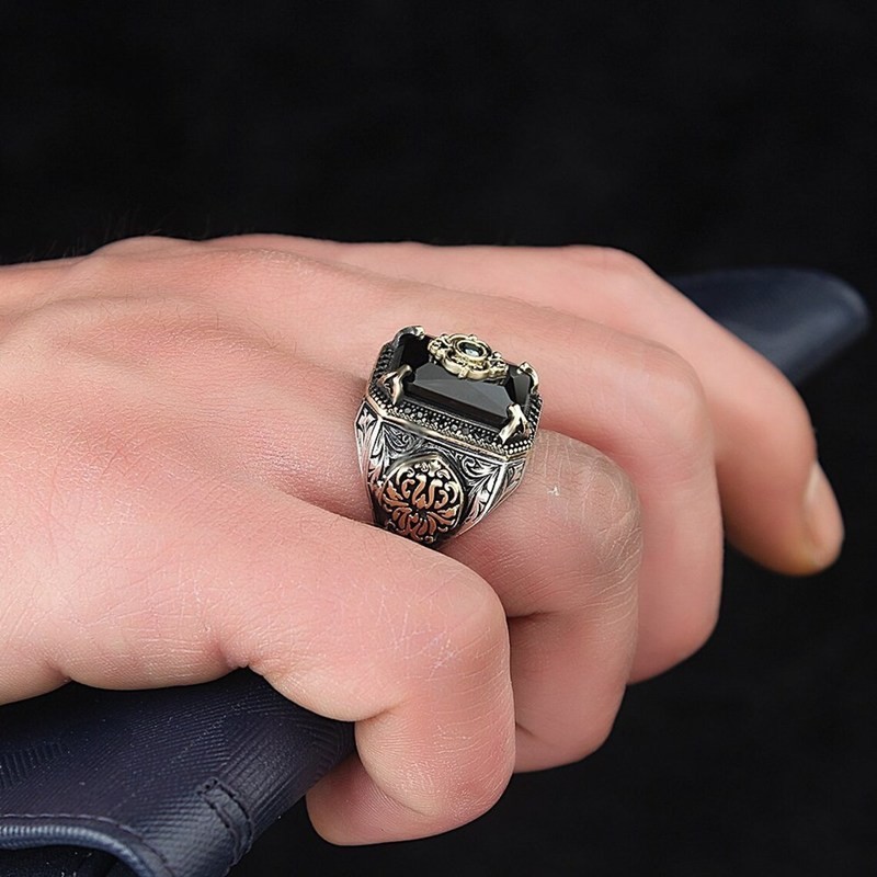 Silver Sterling Look Handmade Black Men’s cubic zirconia Ring All Sizes Fashion