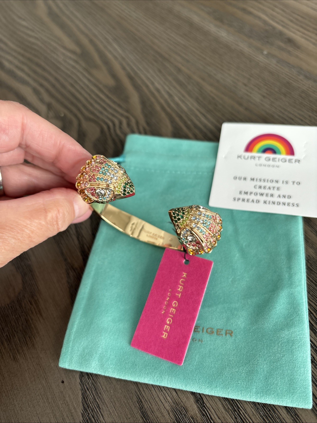 Kurt Geiger London Rainbow Crystal Eagle Cuff Bracelet Gold Tone NWT $148 MSRP