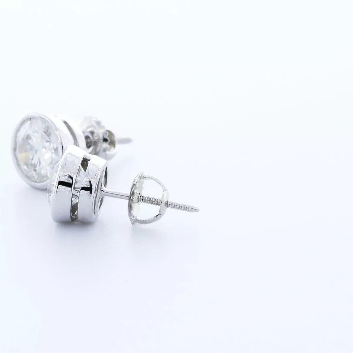 Stud Earrings 14K Gold Classic Bezel Set 3.25 Carat Round Natural Diamond G SI1