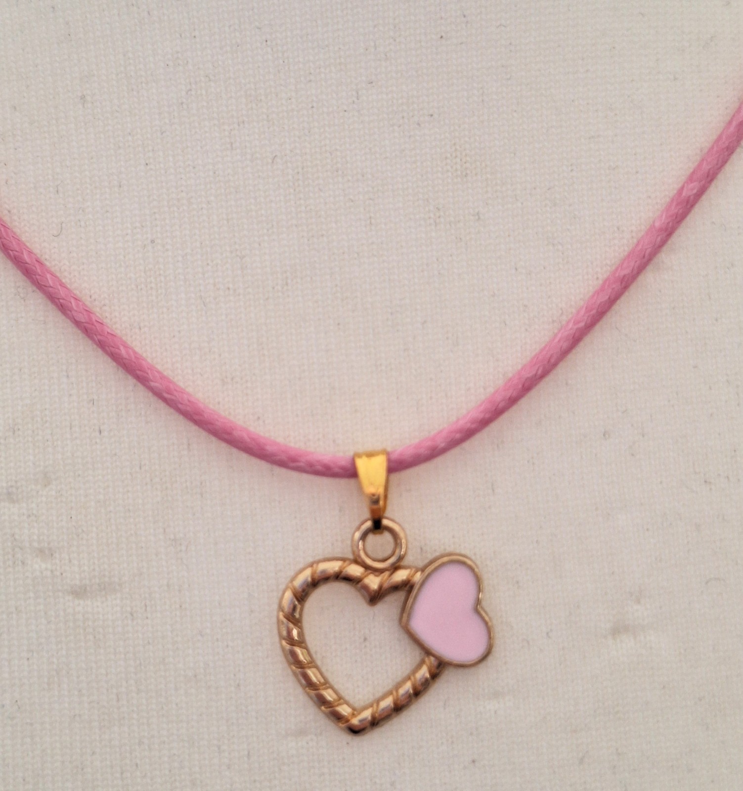 Baby Pink & Gold Tone Handmade Charm Cord Necklace Jewellery Birthday Gift