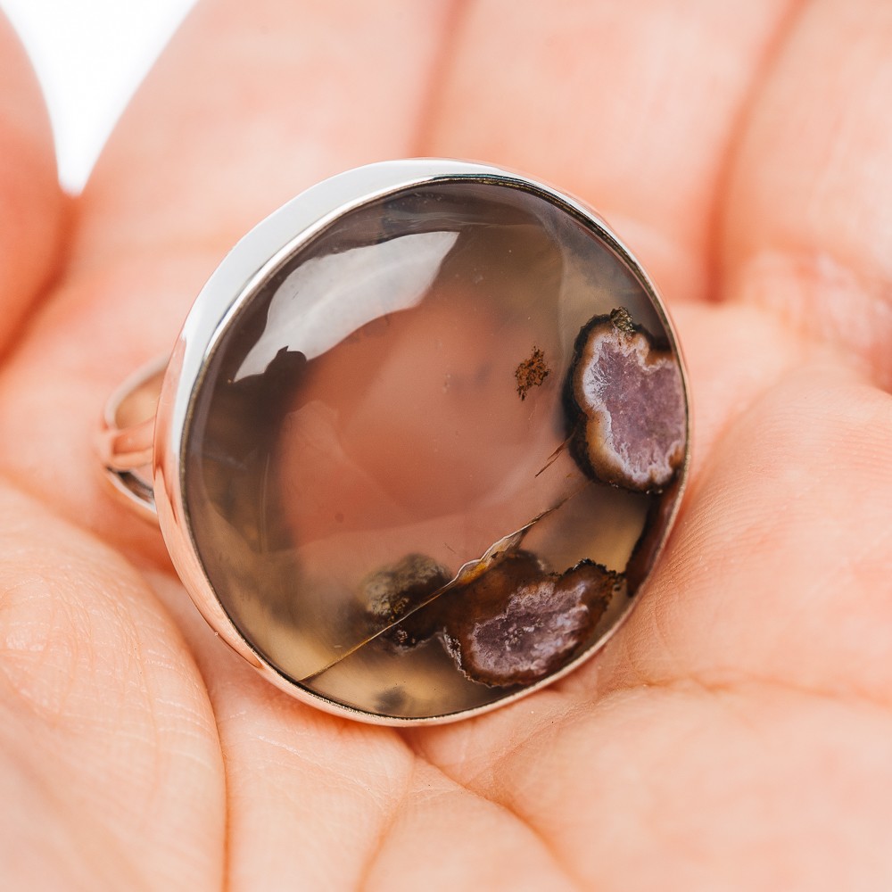 Flower Agate Ring Size 9.5 (.925 Sterling Silver)