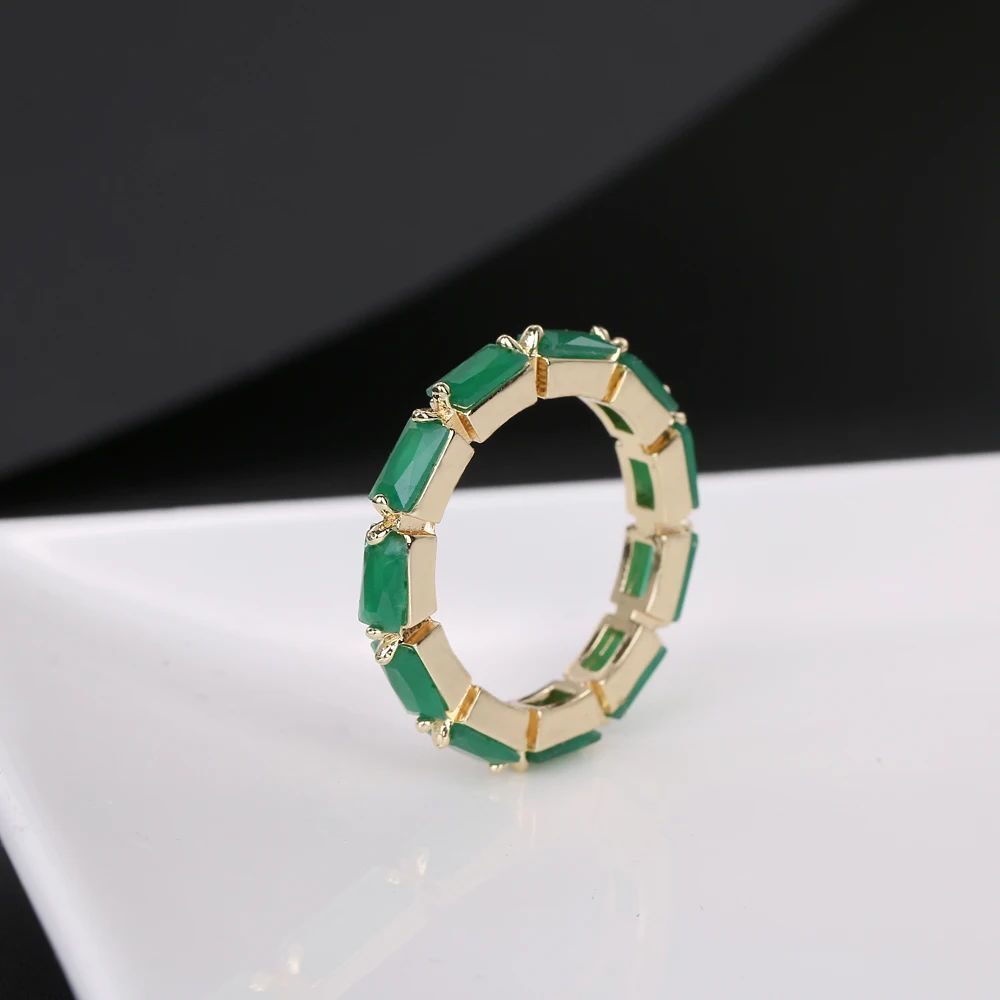 Women Cubic Zirconia Ring Green Crystal Rings Party Lady Engagement Jewelry 1Pc