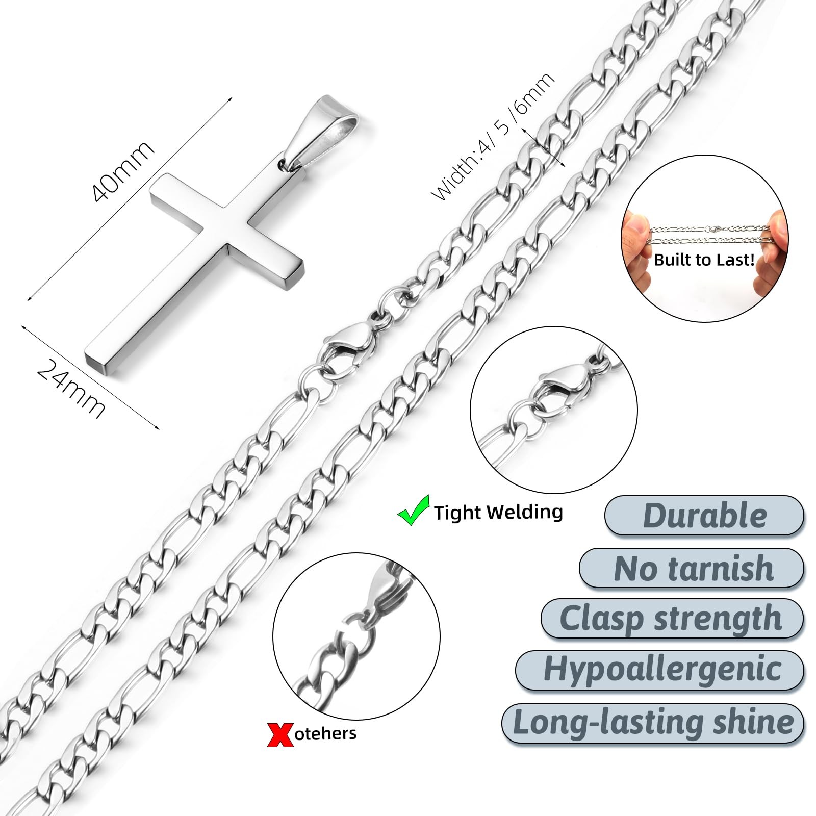 Crucifijo Cadenas De Oro Cubana Para Hombre Collar Plata Acero Inoxidable Men
