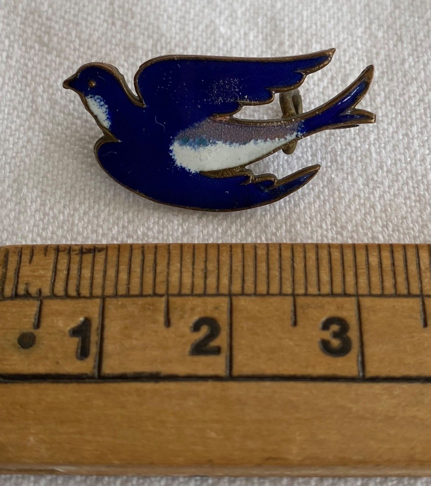 Vintage Blue Enamel Dove Swallow Bird Brooch Pin Badge c1960s