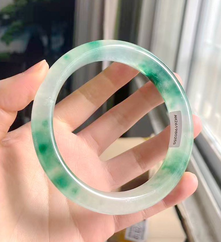 69mm Natural 100% Icy green Jadeite Jade Bangle Bracelet Grade A -0255