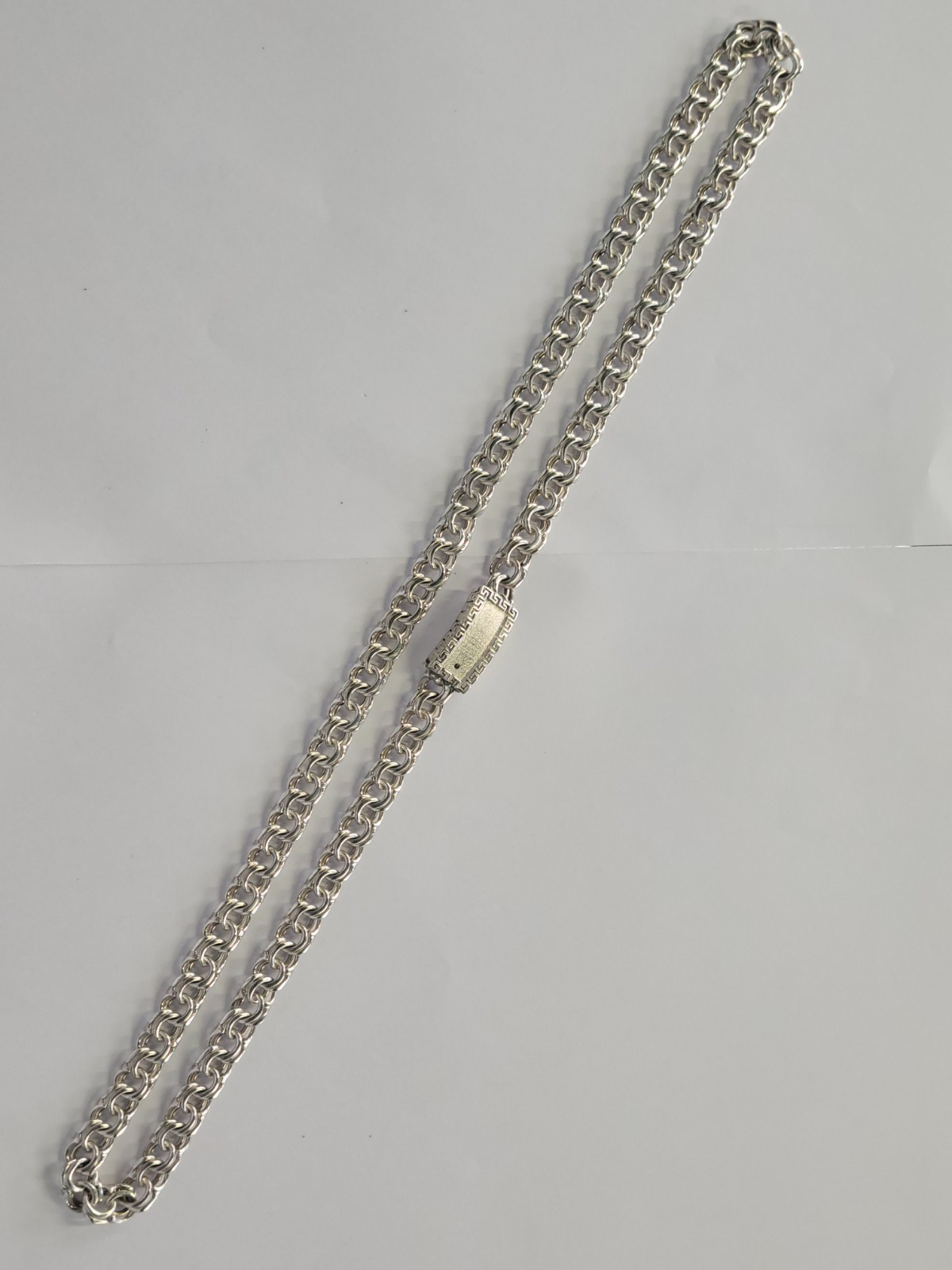 925 Sterling Silver Chino Link Greek Border Lock Chain 9mm 26″
