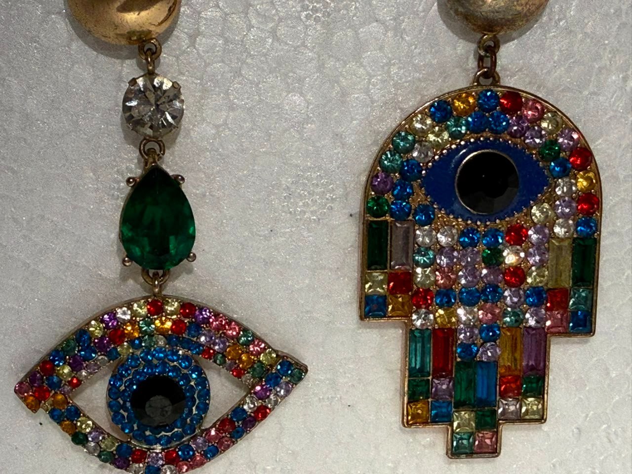 Handmade Earrings – Evil Eye & Hamsa Design, Colorful Gemstones